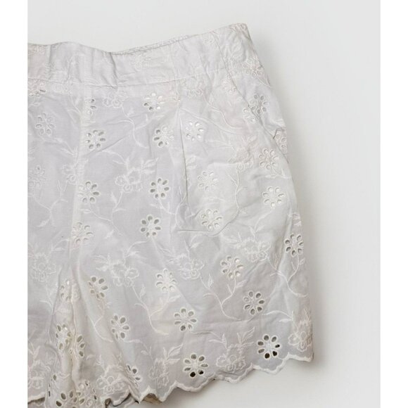 LOFT High-rise Embroidered Eyelet White Cotton Shorts Size Medium - Picture 2 of 4